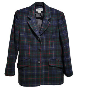 Women's White Stag Blazer‎ Size 8 Blue Green Plaid